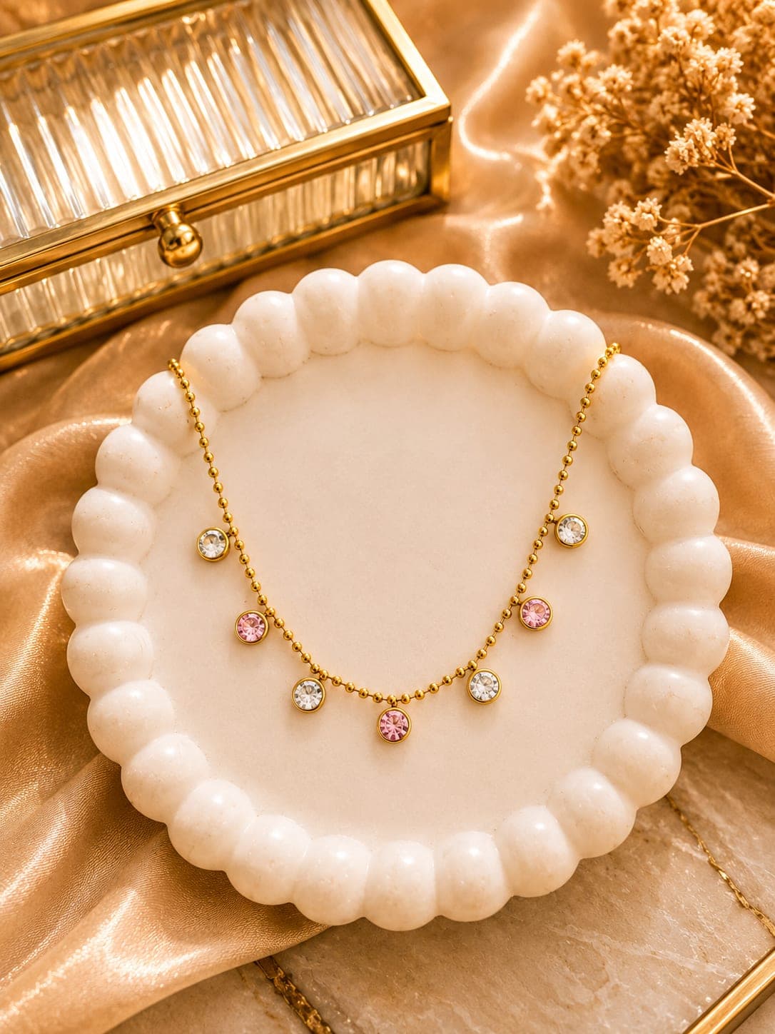 Pink & crystal charm chain