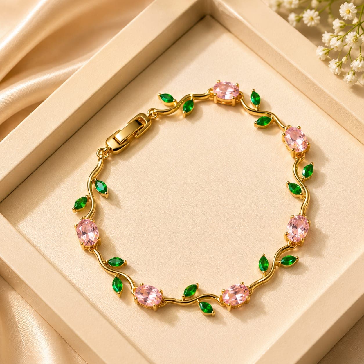 Pink with green tulip bracelet