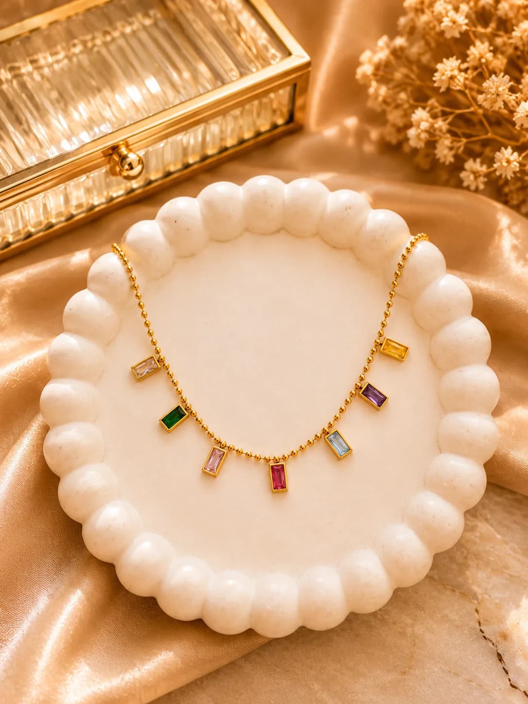 Baguette multi stone chain